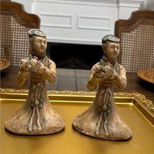 Two antique Chinese mud men figurines